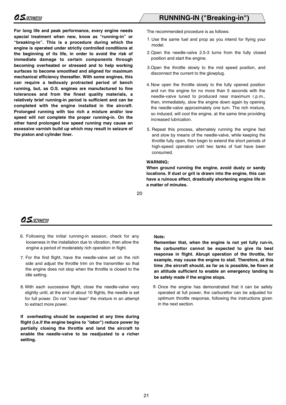 Running-in ("breaking-in") | O.S. Engines FS-200S-P User Manual | Page 11 / 16