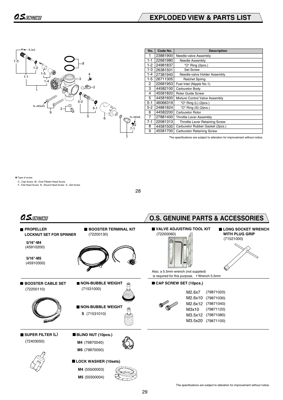 Exploded view & parts list, O.s. genuine parts & accessories | O.S. Engines FS-200S-P User Manual | Page 15 / 16