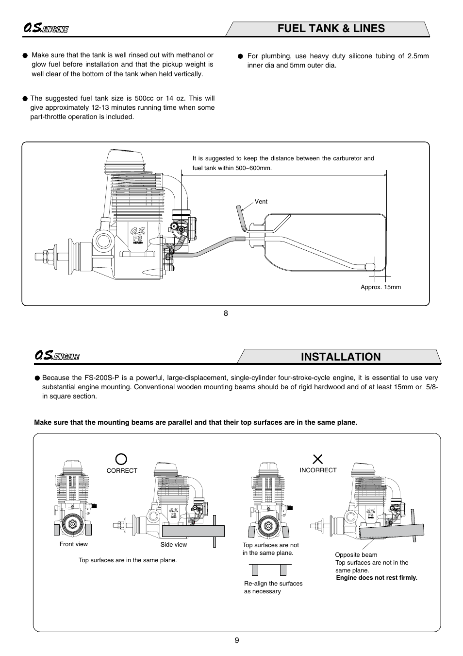 Fuel tank & lines, Installation | O.S. Engines FS-200S-P User Manual | Page 5 / 16