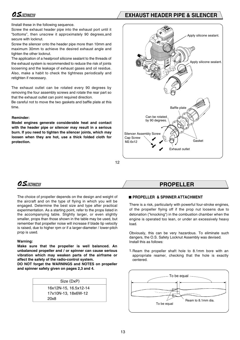 Exhaust header pipe & silencer, Propeller | O.S. Engines FS-200S-P User Manual | Page 7 / 16