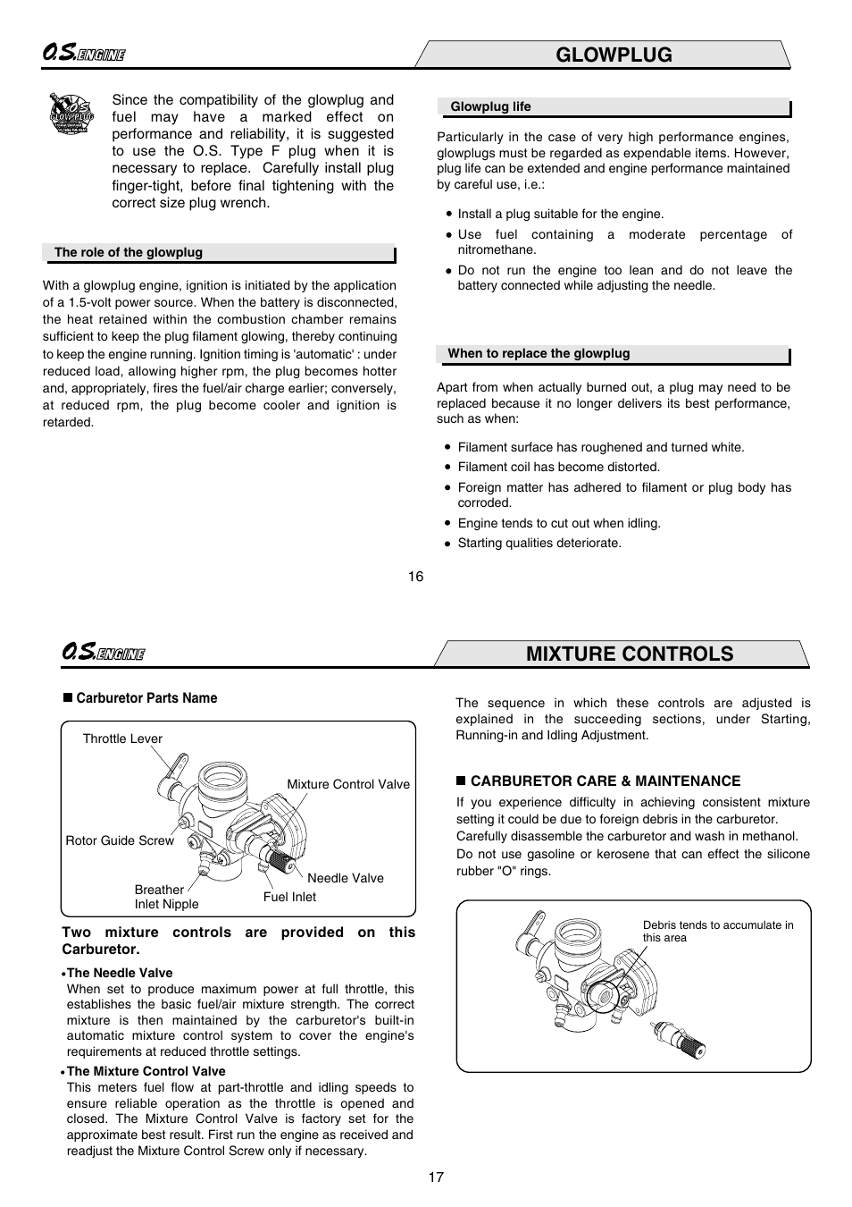 Glowplug, Mixture controls | O.S. Engines FS-200S-P User Manual | Page 9 / 16