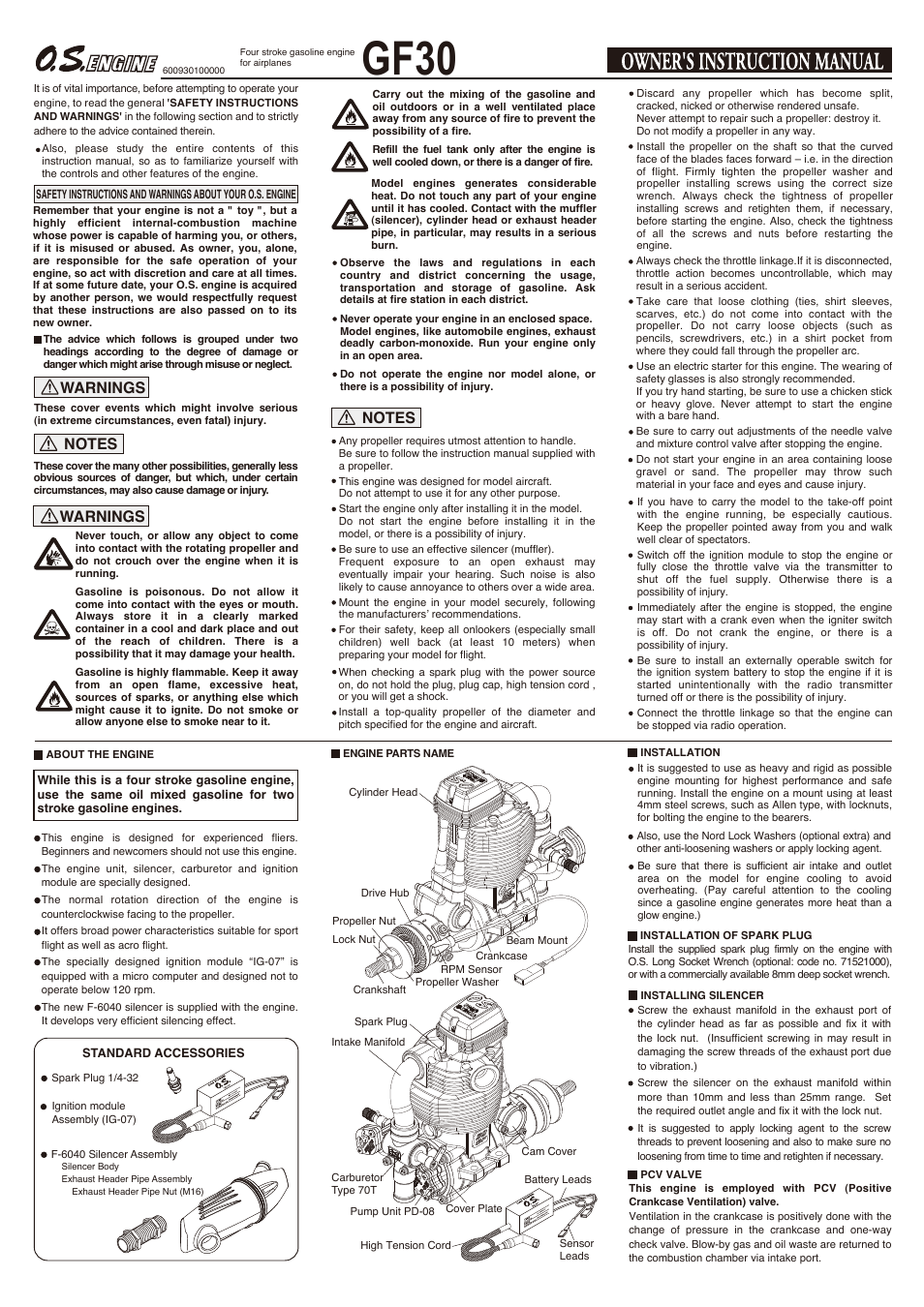 O.S. Engines GF30 User Manual | 4 pages
