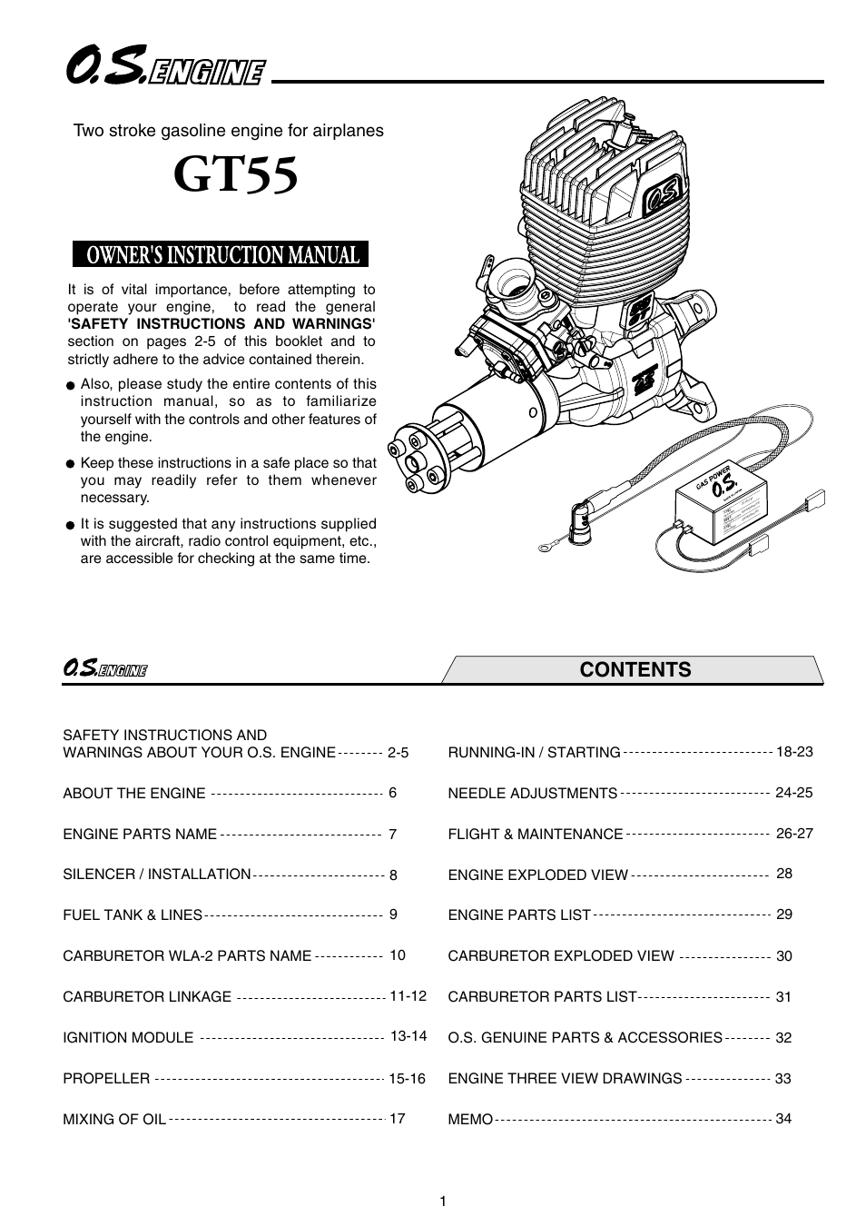 O.S. Engines GT55 User Manual | 18 pages