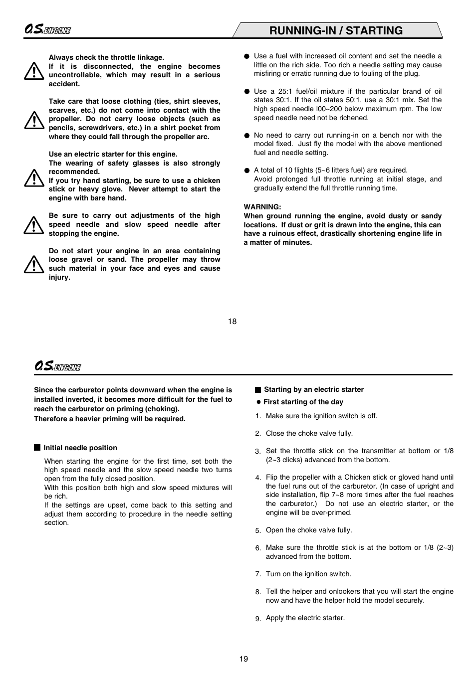 Running-in / starting | O.S. Engines GT55 User Manual | Page 10 / 18
