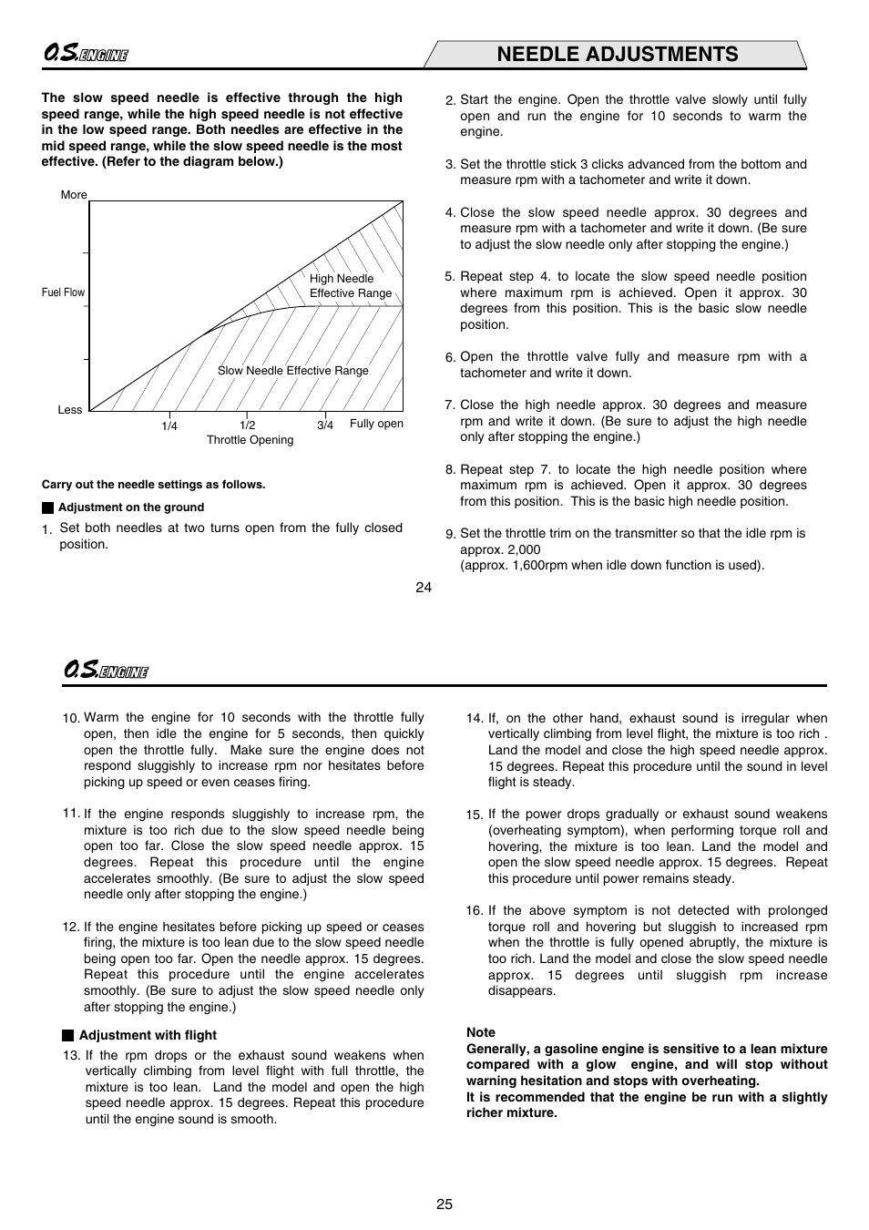 Needle adjustments | O.S. Engines GT55 User Manual | Page 13 / 18