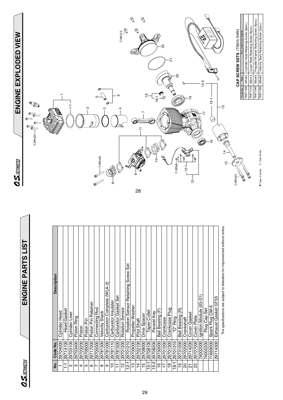 Engine exploded view, Engine parts list | O.S. Engines GT55 User Manual | Page 15 / 18