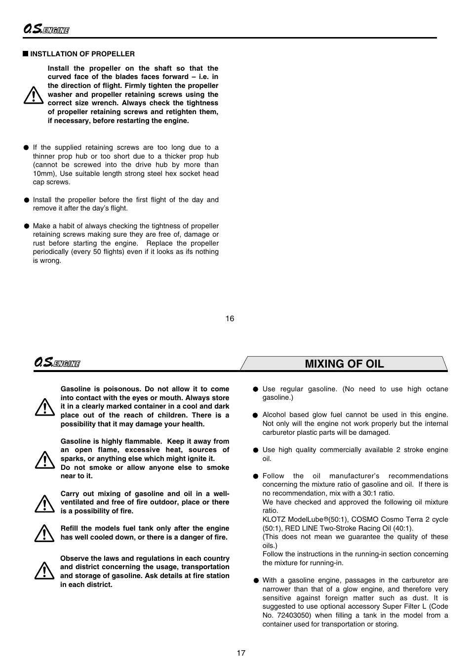 Mixing of oil | O.S. Engines GT55 User Manual | Page 9 / 18