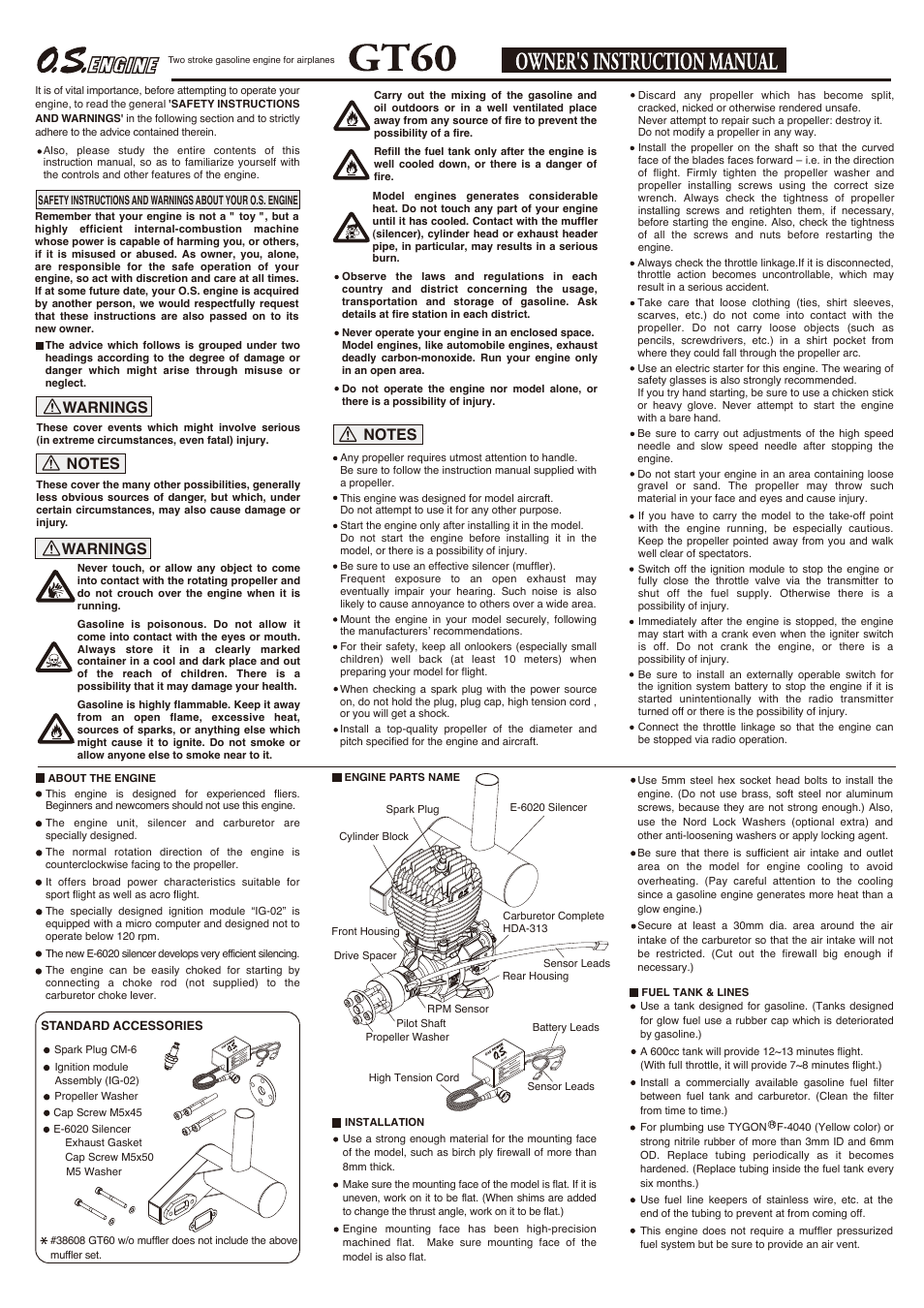 O.S. Engines GT60 User Manual | 4 pages