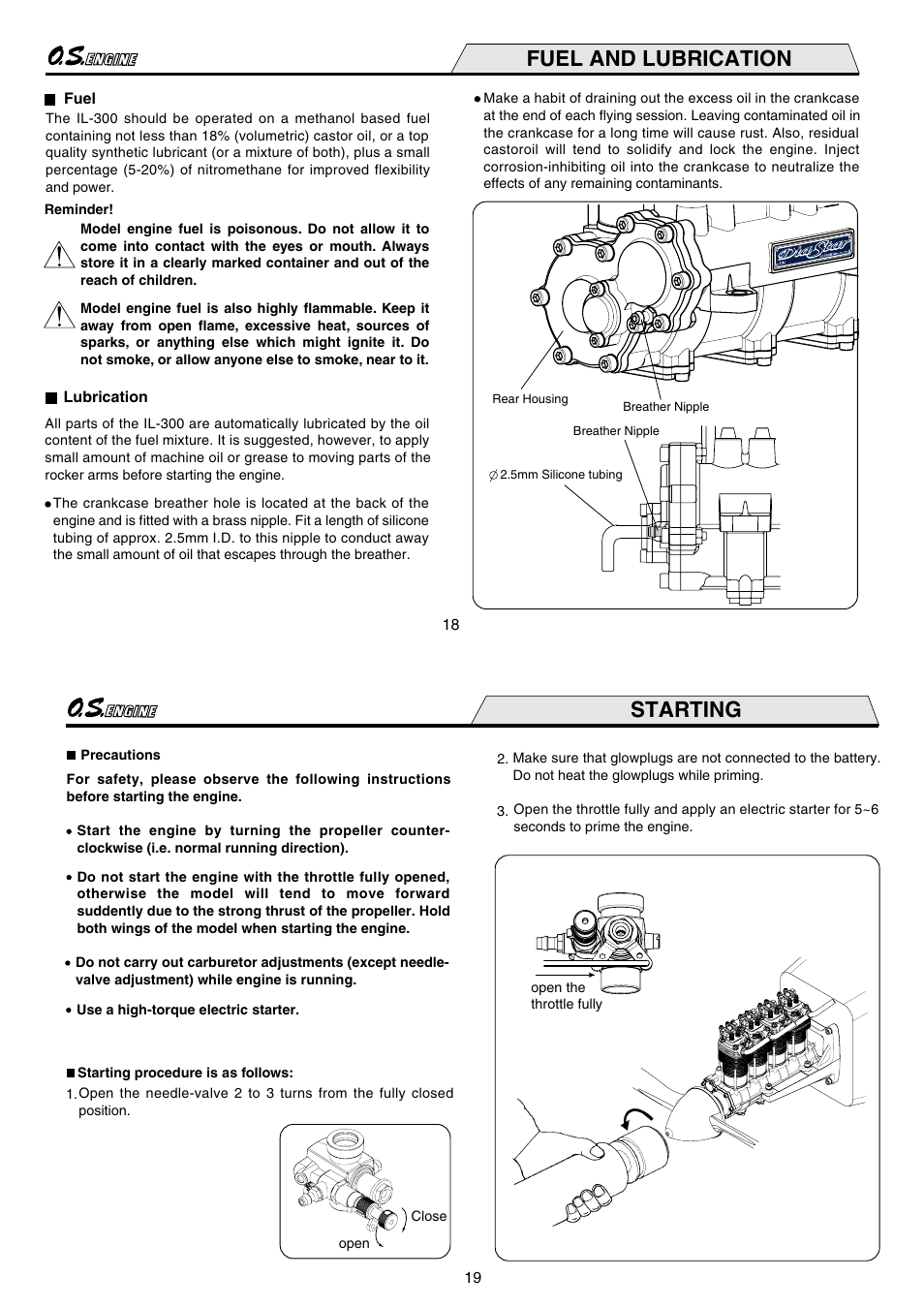 Fuel and lubrication, Starting | O.S. Engines IL-300 User Manual | Page 10 / 18