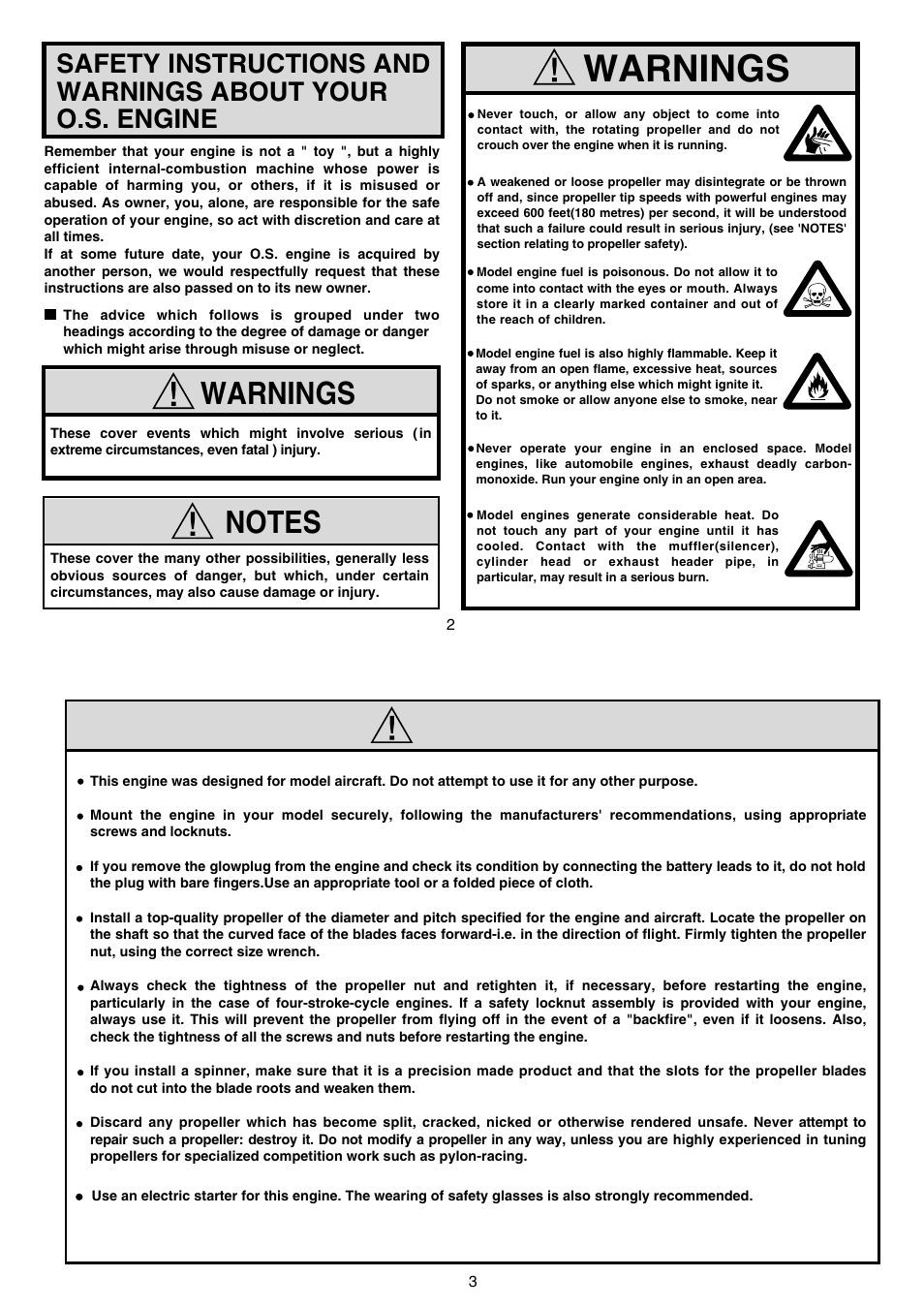 Warnings | O.S. Engines IL-300 User Manual | Page 2 / 18