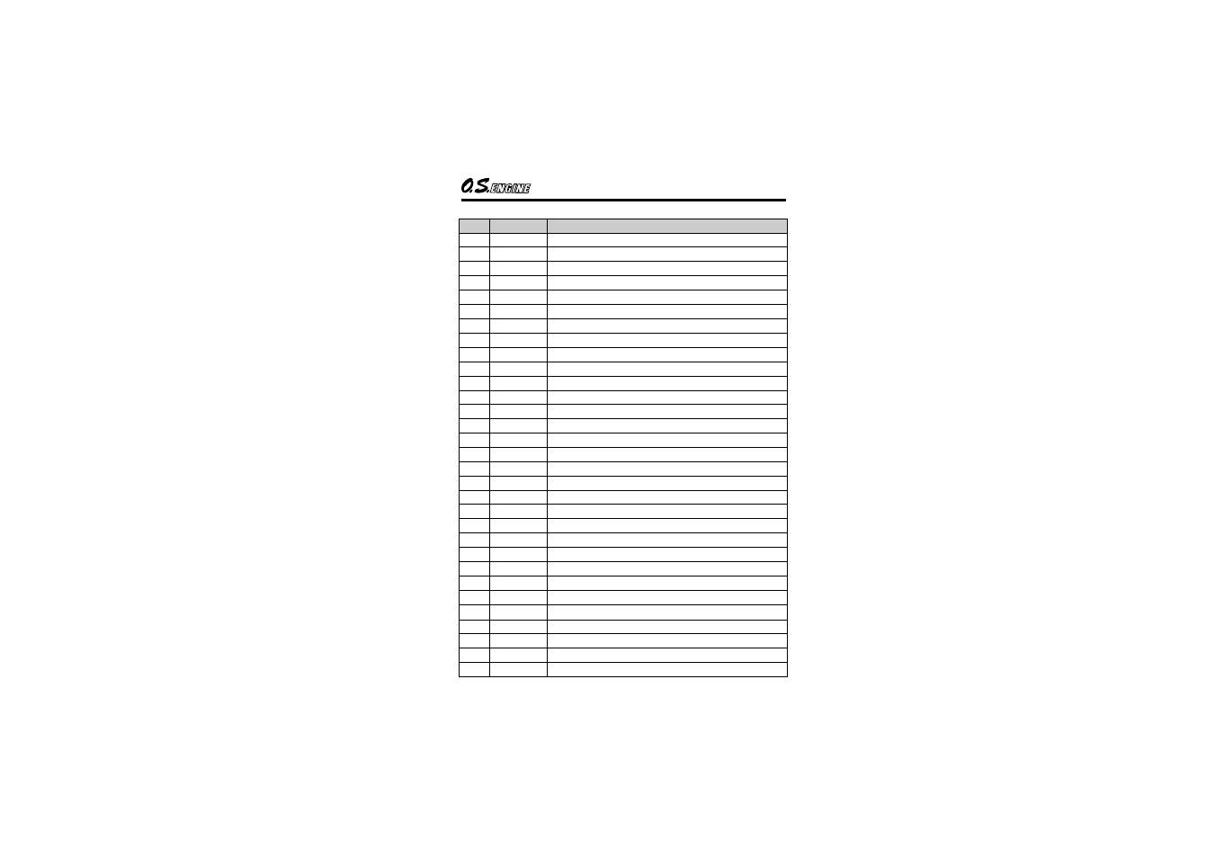 Enginen parts list | O.S. Engines Rotary 49PI Type II User Manual | Page 17 / 20