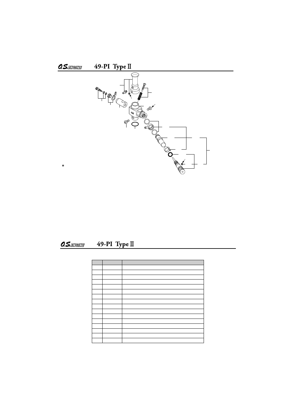 Carburetor exploded view, Carburetor parts list | O.S. Engines Rotary 49PI Type II User Manual | Page 18 / 20