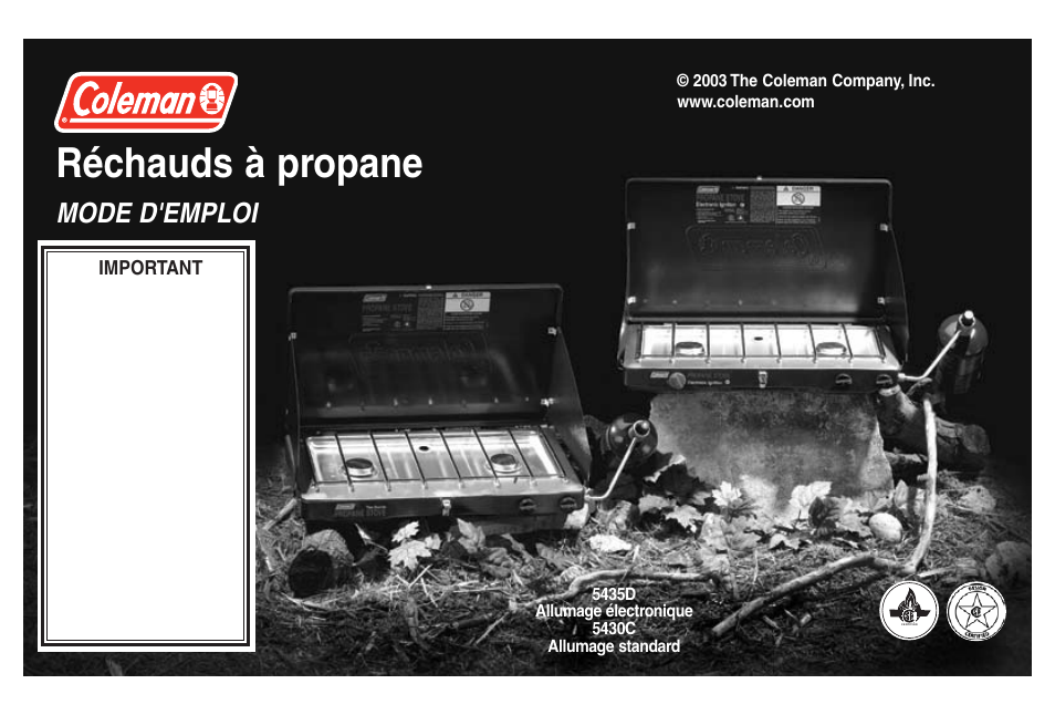 Réchauds à propane, Mode d'emploi | Coleman 5430C User Manual | Page 11 / 32