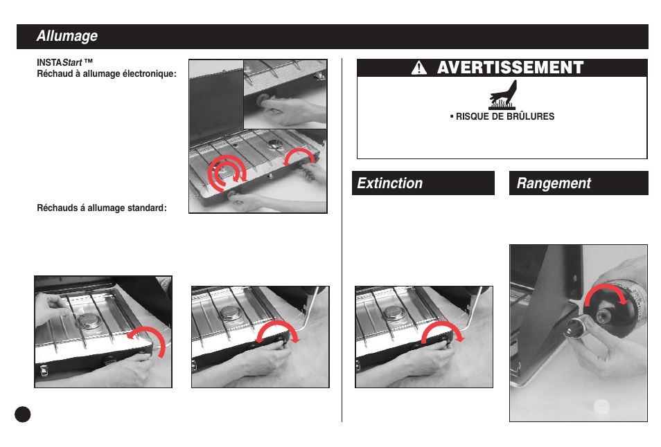 Avertissement, Allumage, Extinction | Rangement | Coleman 5430C User Manual | Page 16 / 32