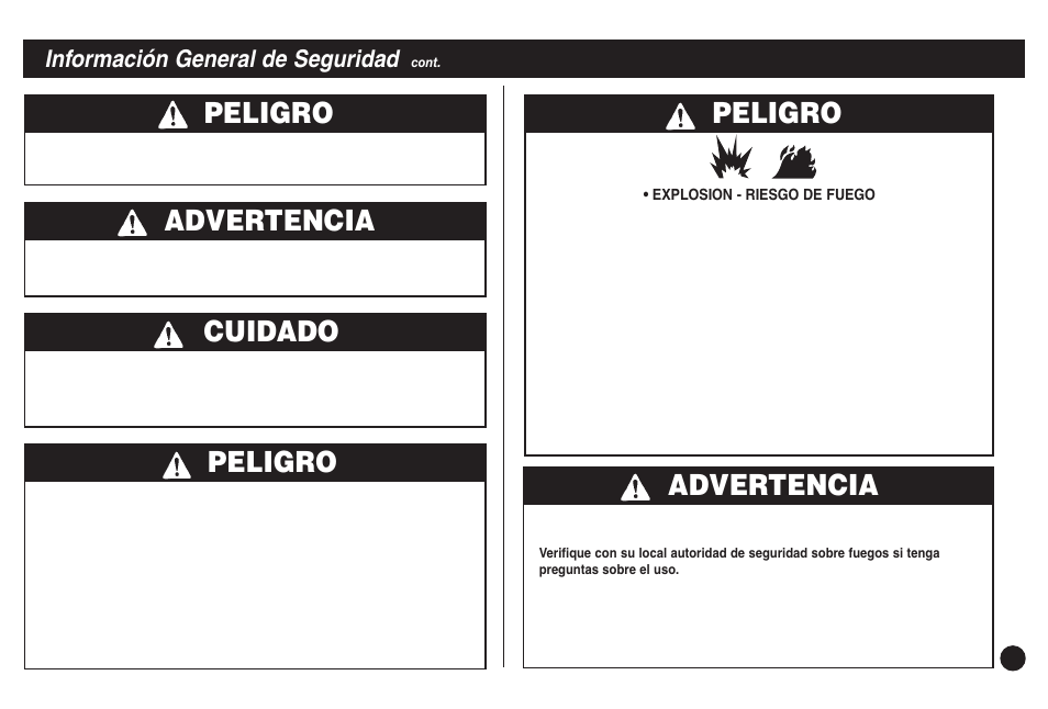 Peligro, Advertencia, Cuidado | Información general de seguridad | Coleman 5430C User Manual | Page 23 / 32