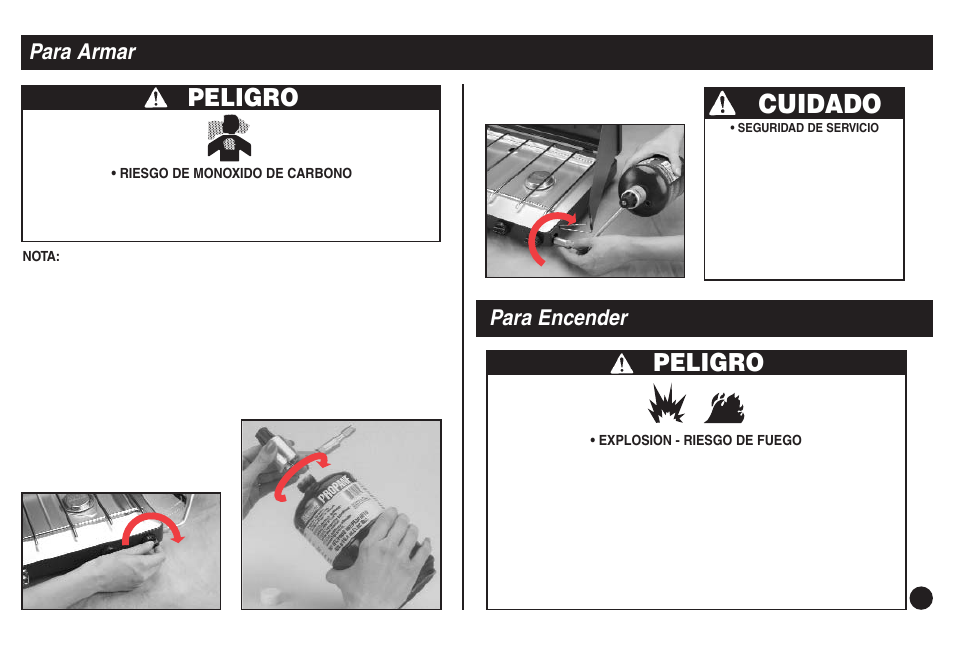 Cuidado, Peligro, Para armar | Para encender | Coleman 5430C User Manual | Page 25 / 32