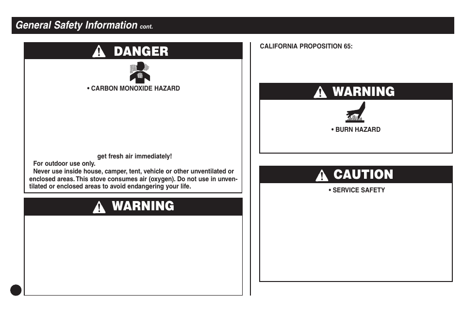 Warning, Caution warning, Danger | General safety information | Coleman 5430C User Manual | Page 4 / 32