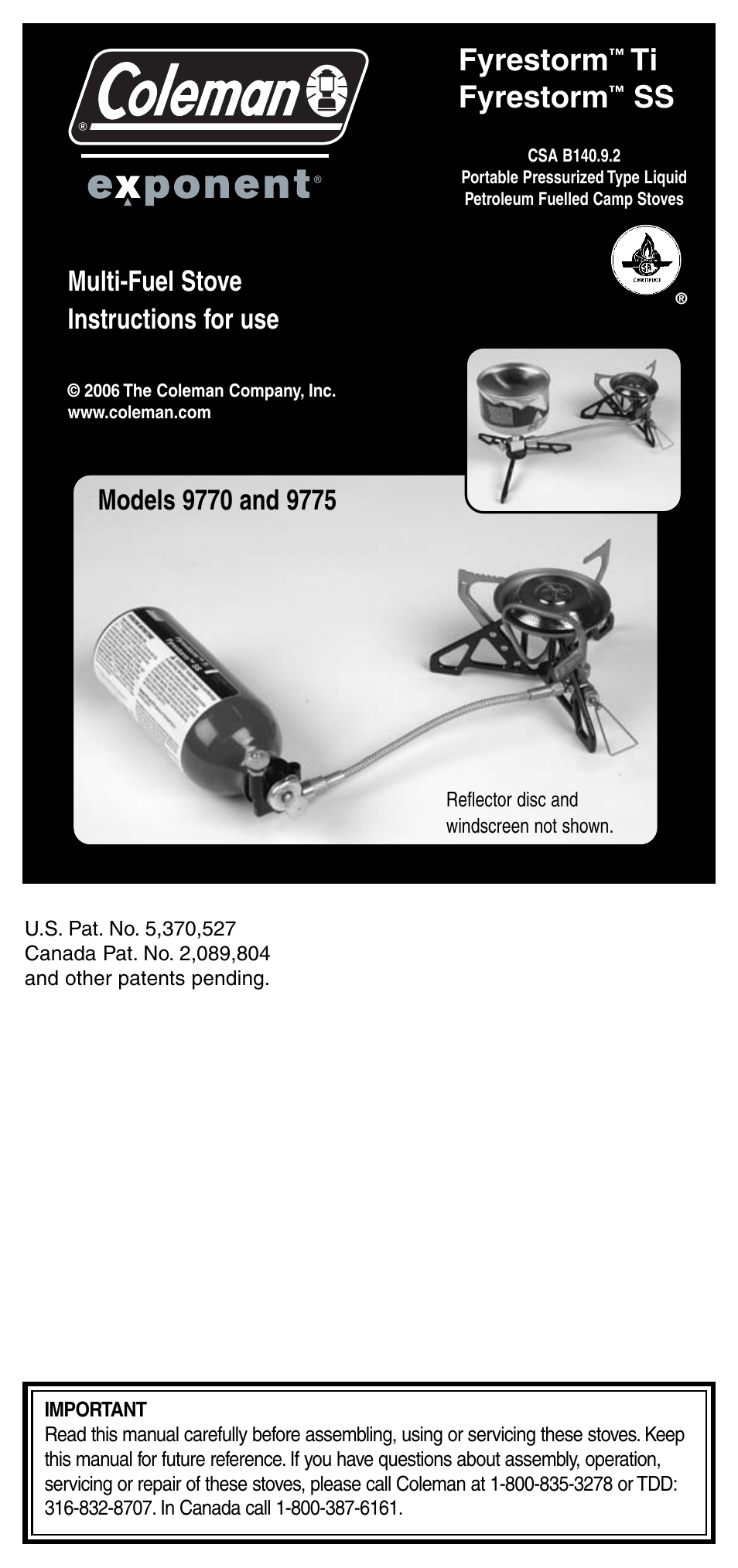 Coleman FYRESTORM 9775 User Manual | 20 pages