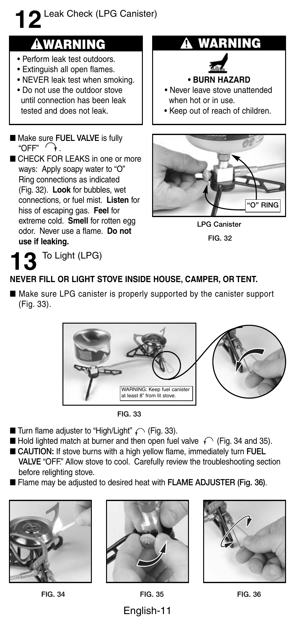 Warning | Coleman FYRESTORM 9775 User Manual | Page 12 / 20