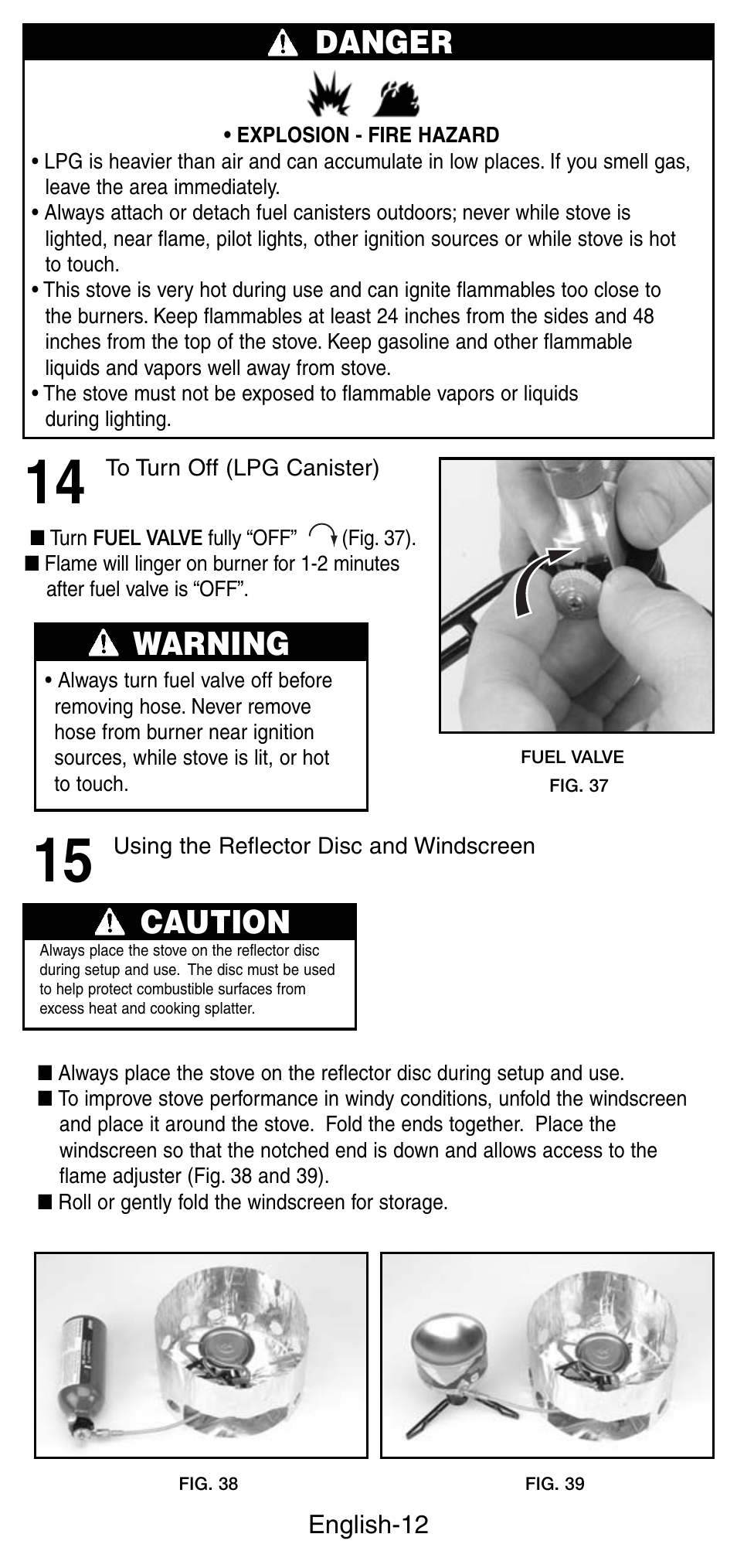 Danger, Warning, Caution | Coleman FYRESTORM 9775 User Manual | Page 13 / 20