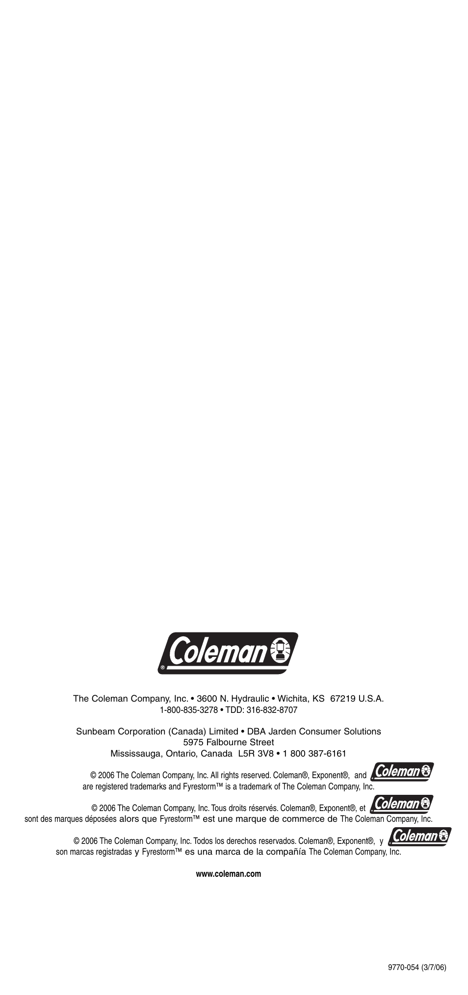 Coleman FYRESTORM 9775 User Manual | Page 20 / 20