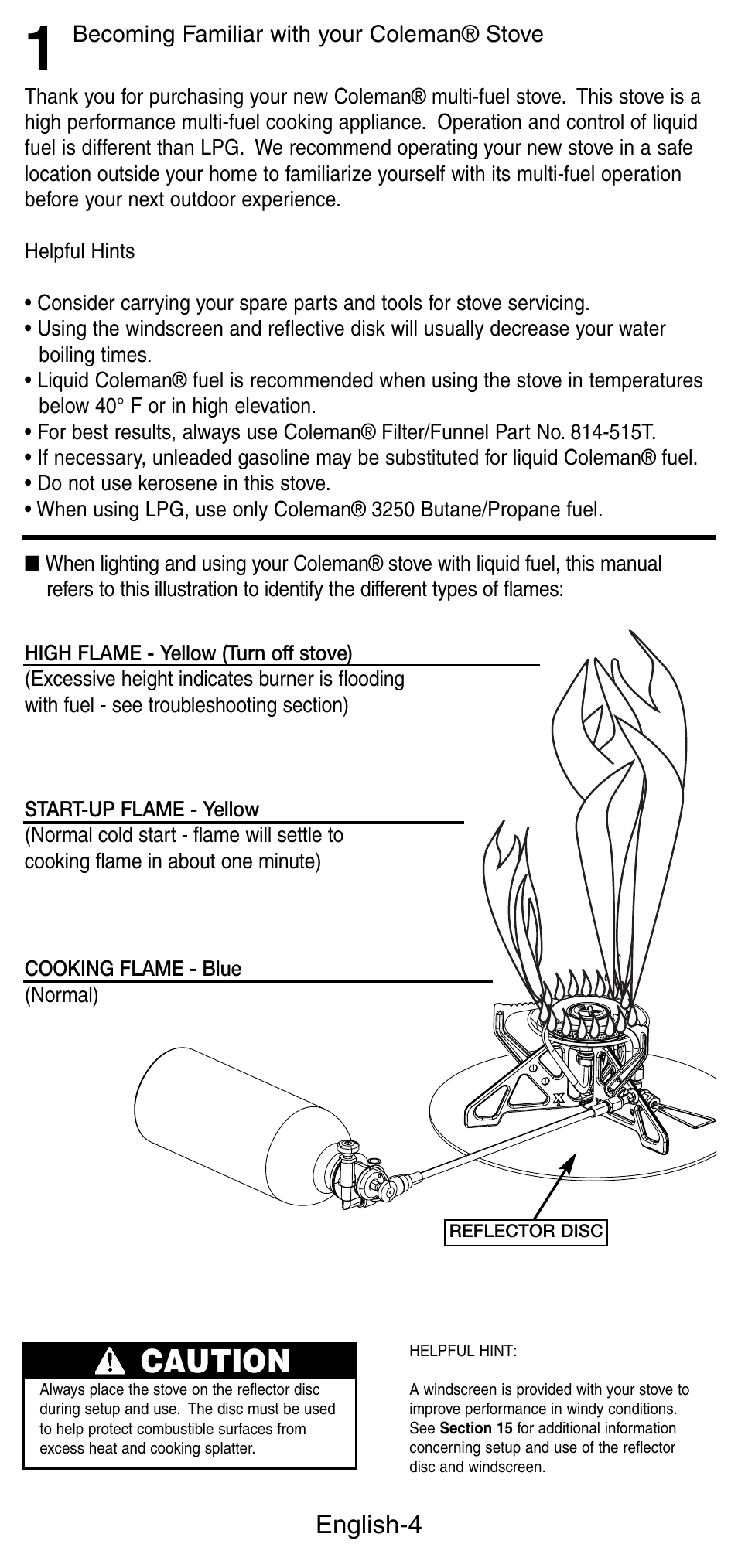 Caution | Coleman FYRESTORM 9775 User Manual | Page 5 / 20