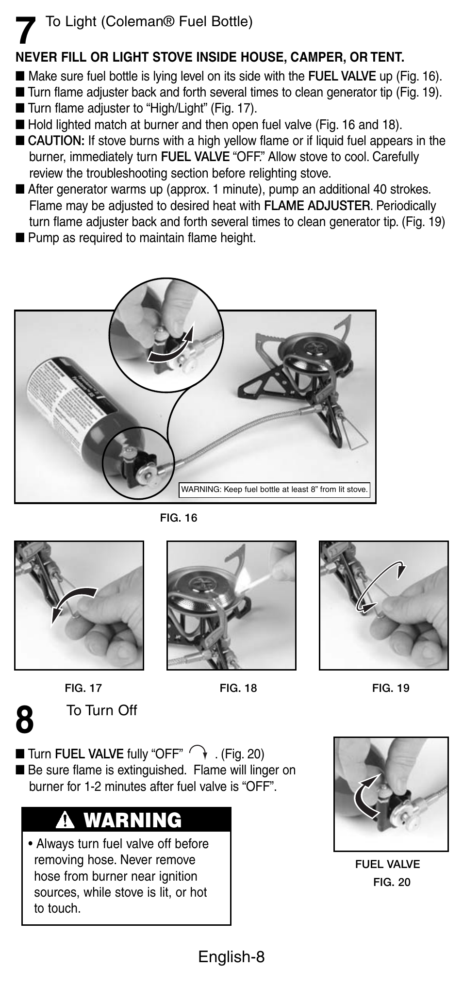 Warning | Coleman FYRESTORM 9775 User Manual | Page 9 / 20