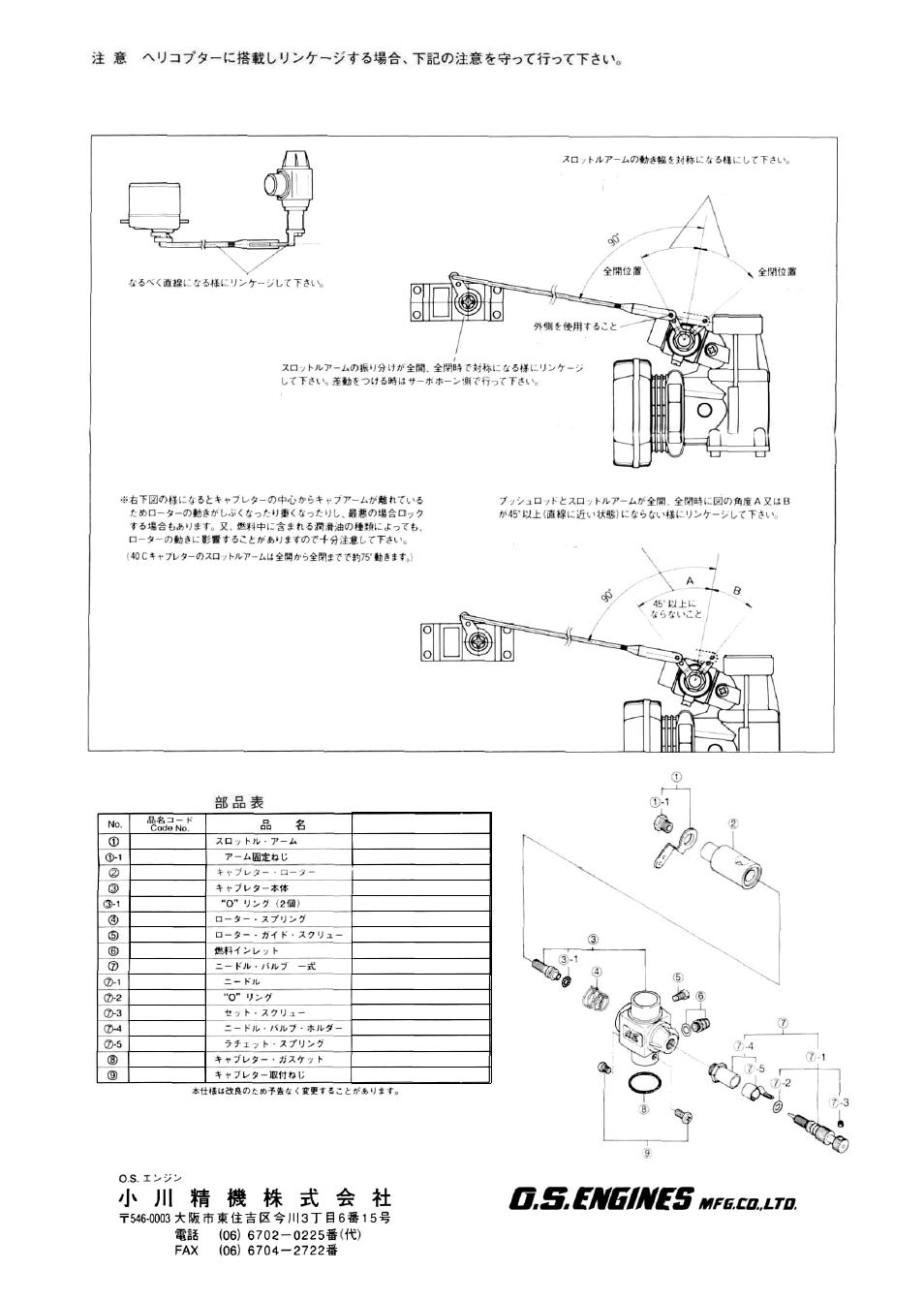 Installation, Parts list | O.S. Engines 40C Carb - 25683000 User Manual | Page 4 / 4