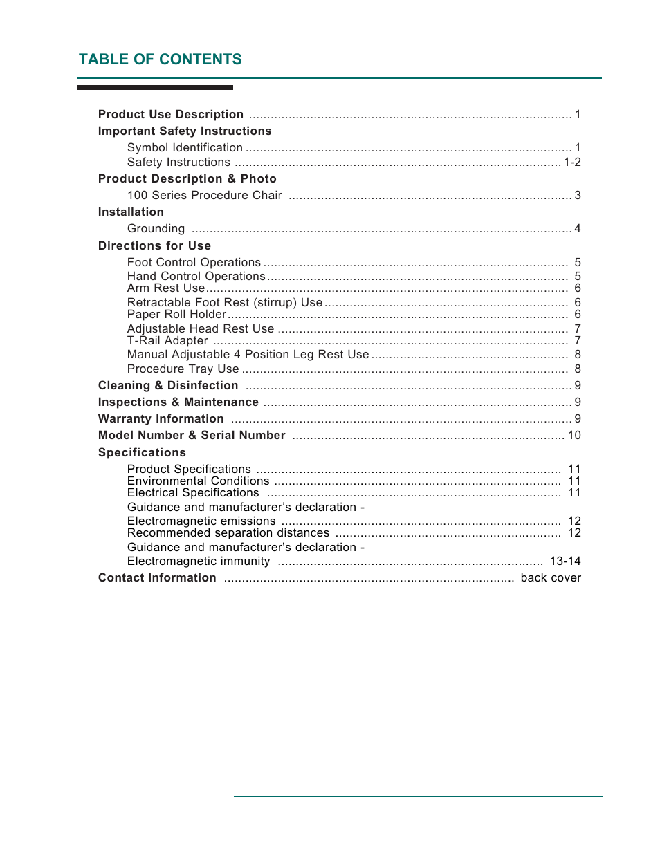 Oakworks 121A Procedure Chair Rev.D User Manual | Page 3 / 20