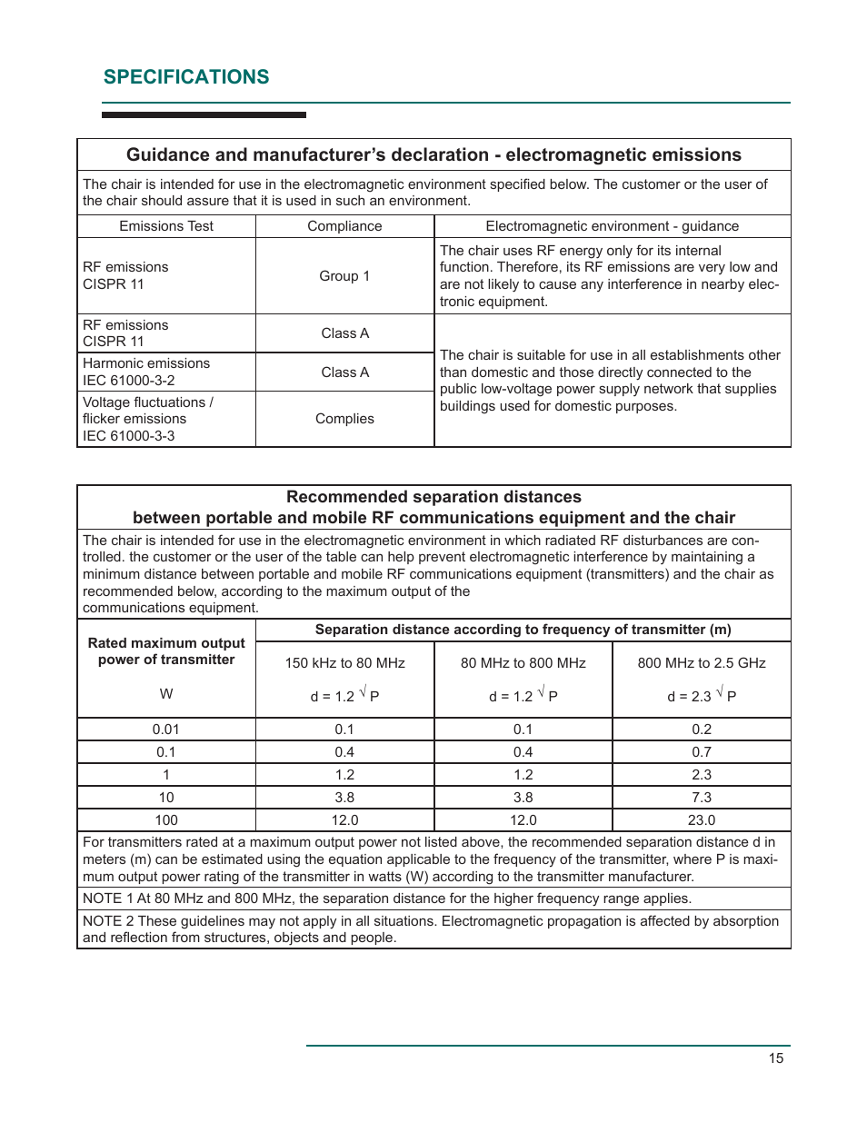 Specifications | Oakworks 300 Series Procedure Chair Rev.D User Manual | Page 18 / 24