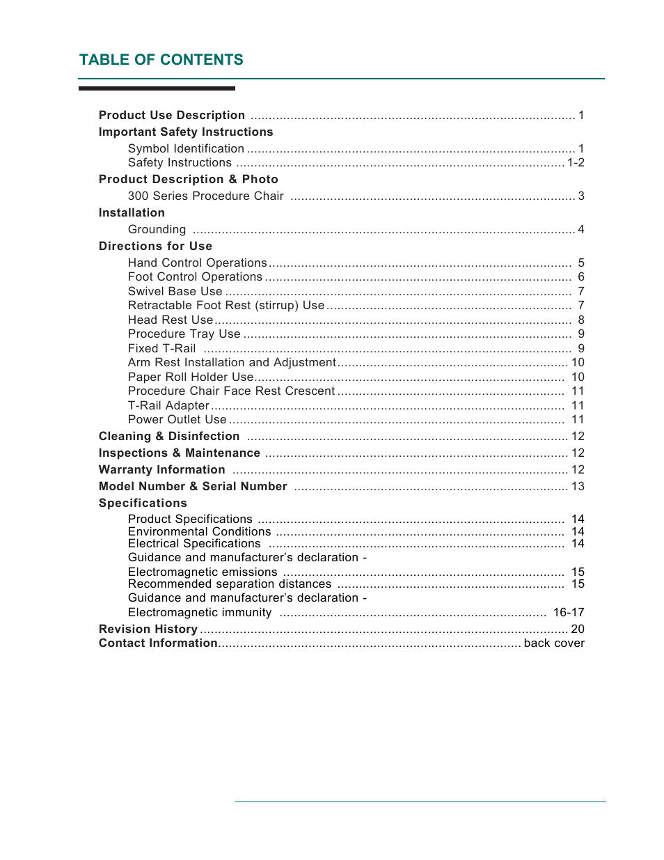 Oakworks 300 Series Procedure Chair Rev.D User Manual | Page 3 / 24