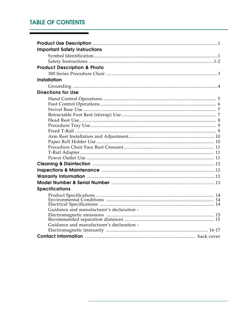Oakworks 300 Series Procedure Chair Rev.B User Manual | Page 3 / 24