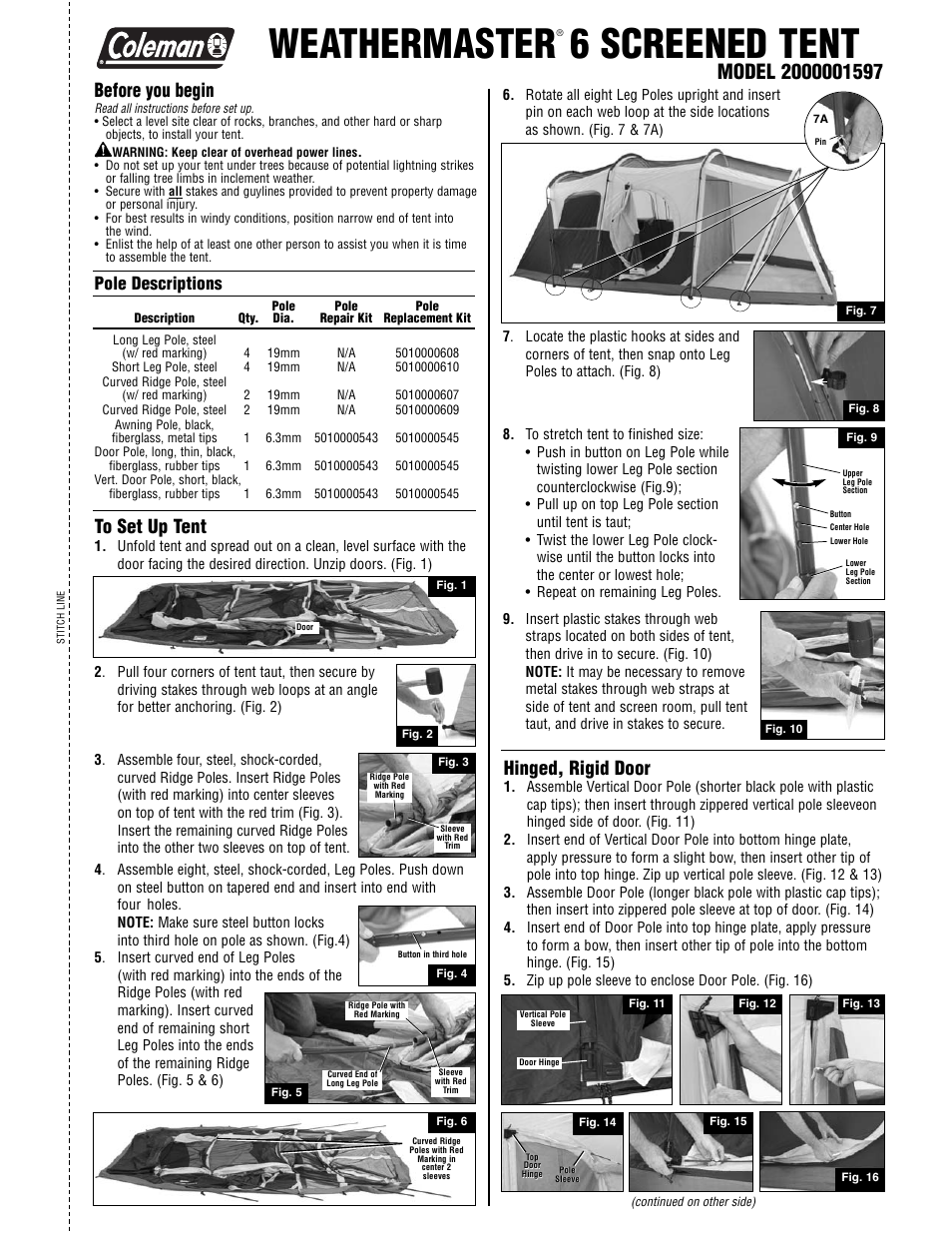 Coleman 2000001597 User Manual | 2 pages