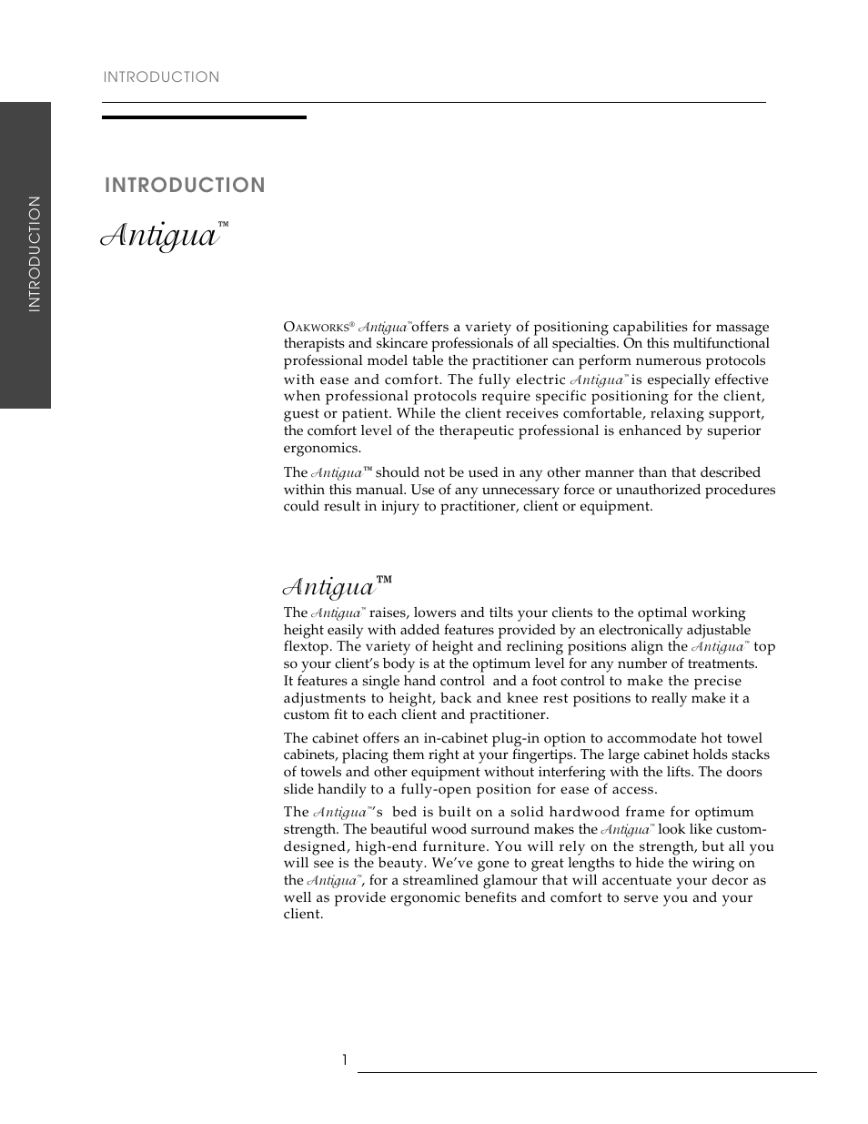 Antigua, Introduction | Oakworks Antigua User Manual | Page 8 / 28