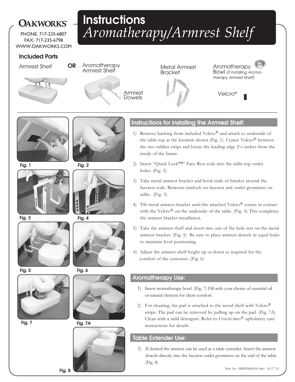 Oakworks Aromatherapy/ Arm Rest Shelf - Set-Up User Manual | 1 page