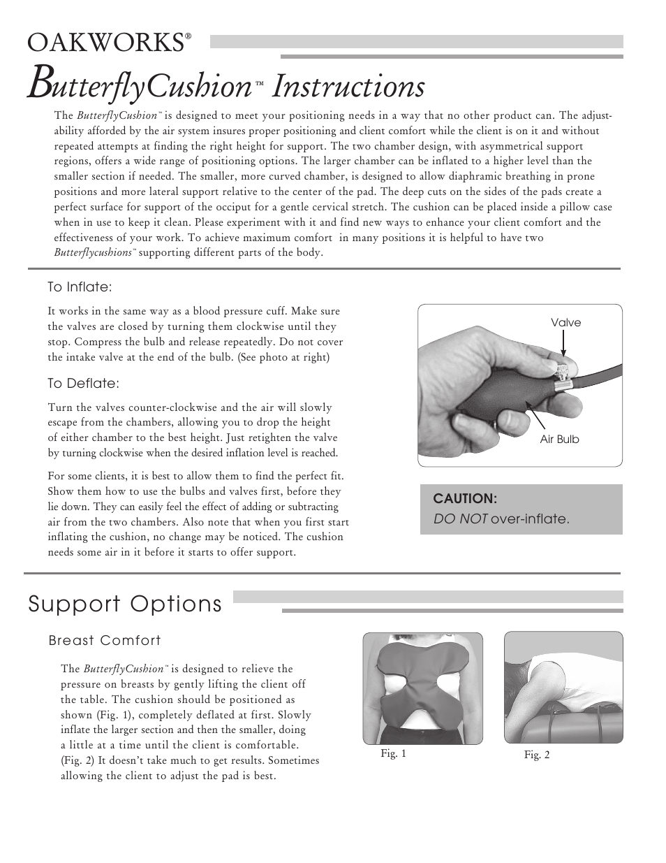 Utterflycushion, Instructions, Oakworks | Support options | Oakworks Butterfly Cushion User Manual | Page 2 / 4