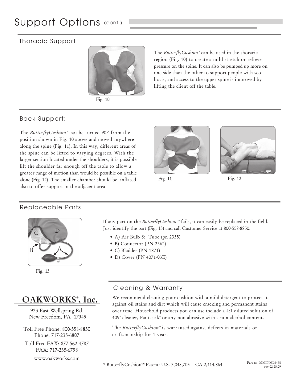 Support options, Oakworks | Oakworks Butterfly Cushion User Manual | Page 4 / 4