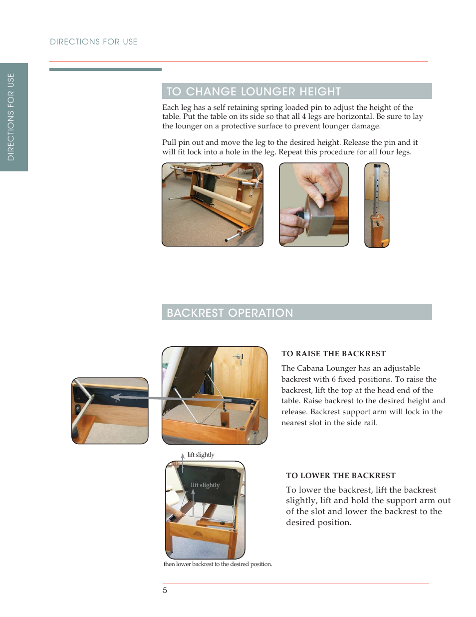 Backrest operation | Oakworks Cabana Lounger User Manual | Page 8 / 12