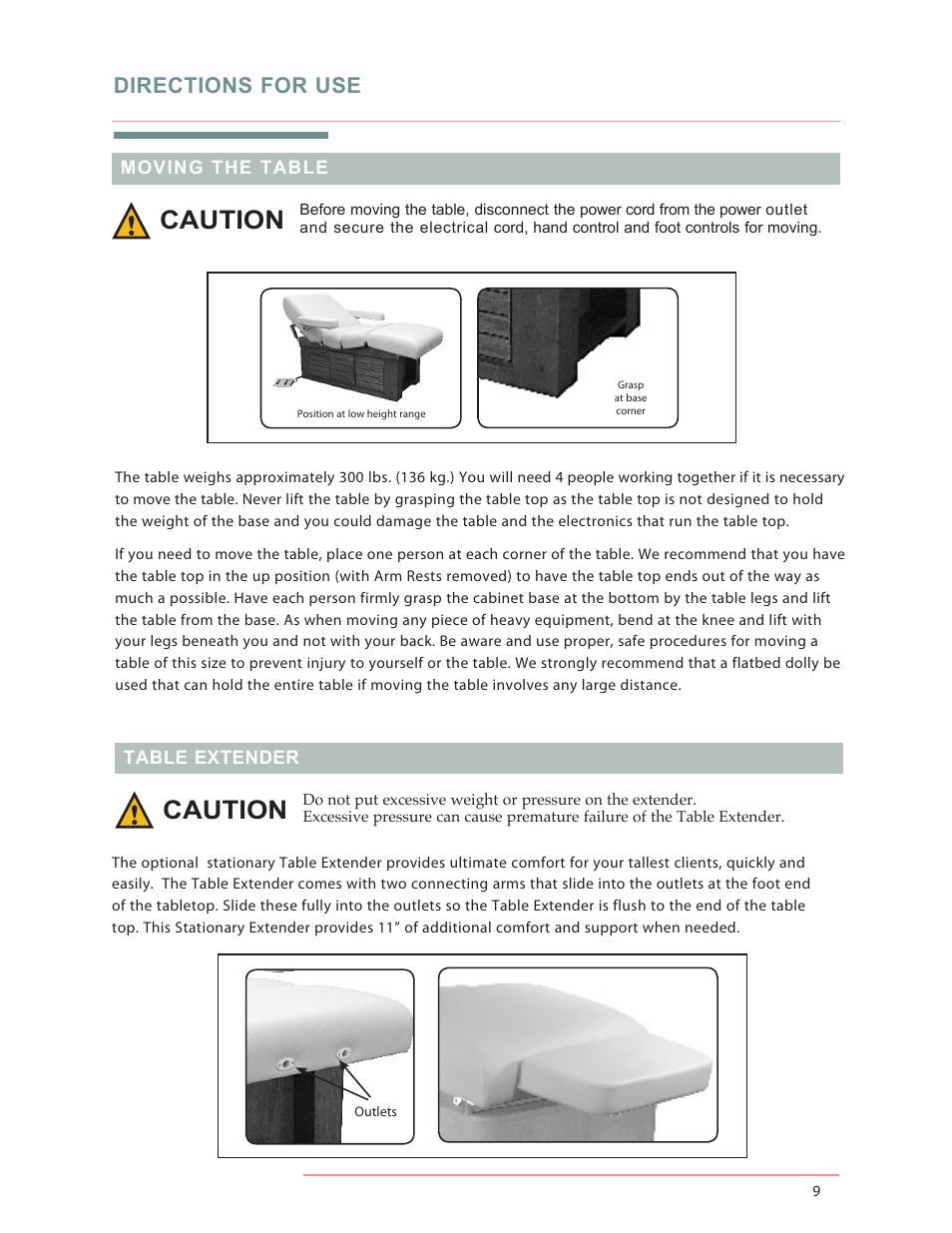 Caution, Directions for use | Oakworks Celesta/Clodagh Gemini User Manual | Page 13 / 20