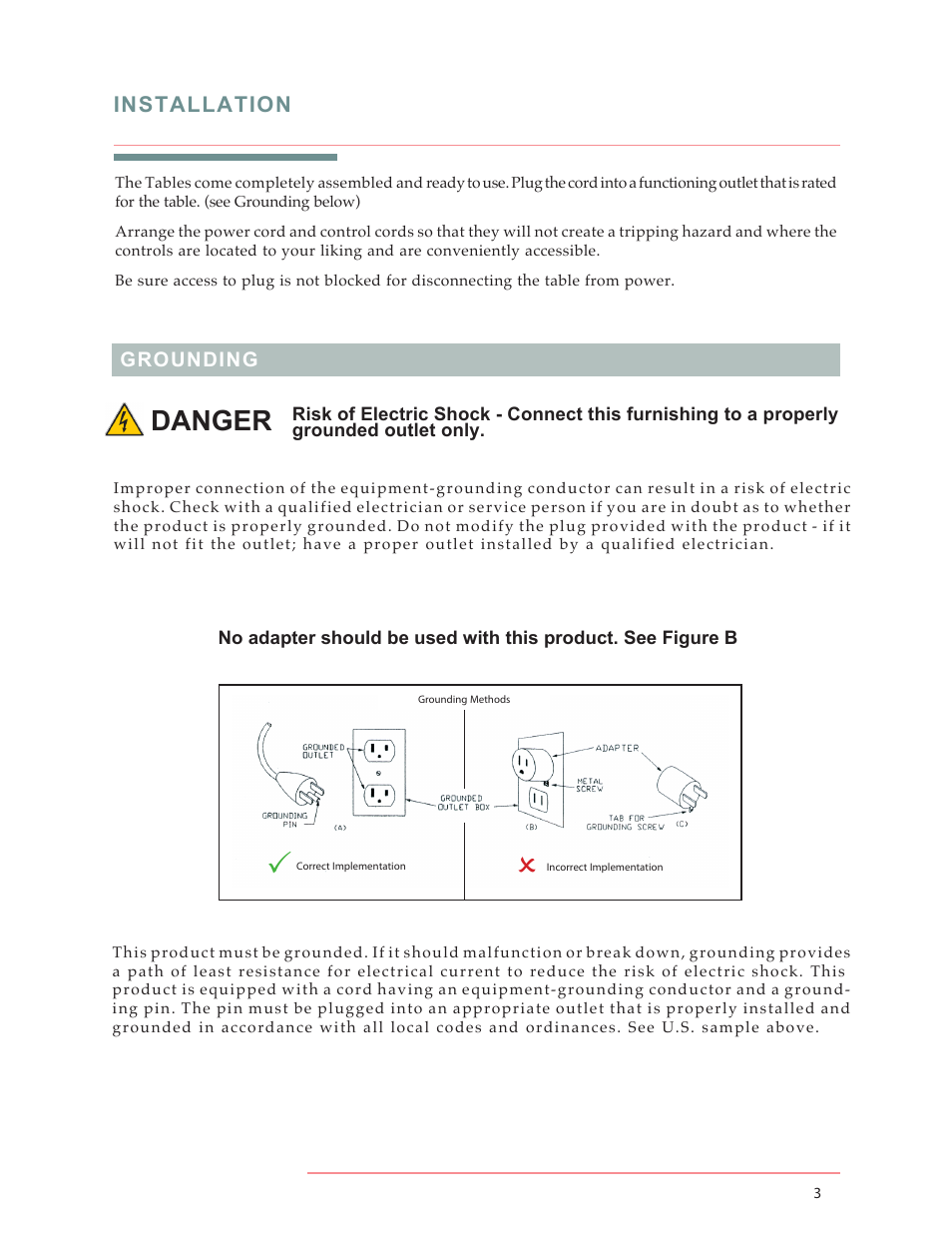 Danger, Installation | Oakworks Celesta/Clodagh Gemini User Manual | Page 8 / 20