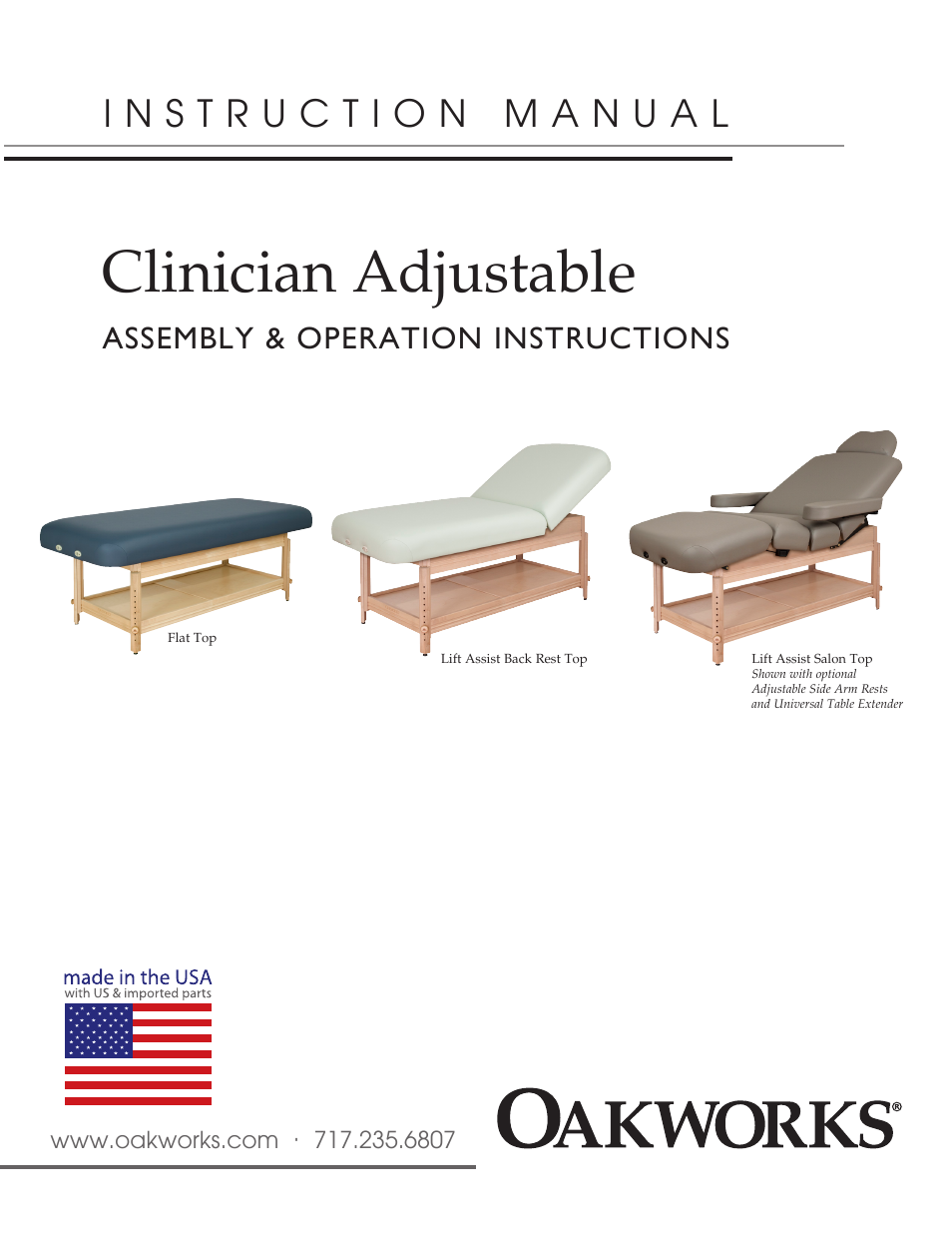 Oakworks Clinician Adjustable User Manual | 8 pages