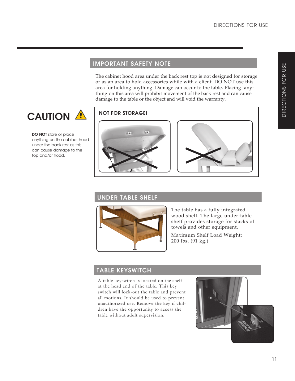 Caution | Oakworks Clinician - Electric / Hyrdaulic User Manual | Page 13 / 20