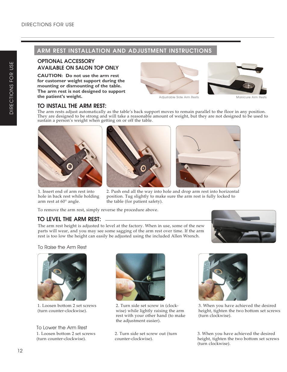 Arm rest installation and adjustment instructions | Oakworks Clinician - Electric / Hyrdaulic User Manual | Page 14 / 20