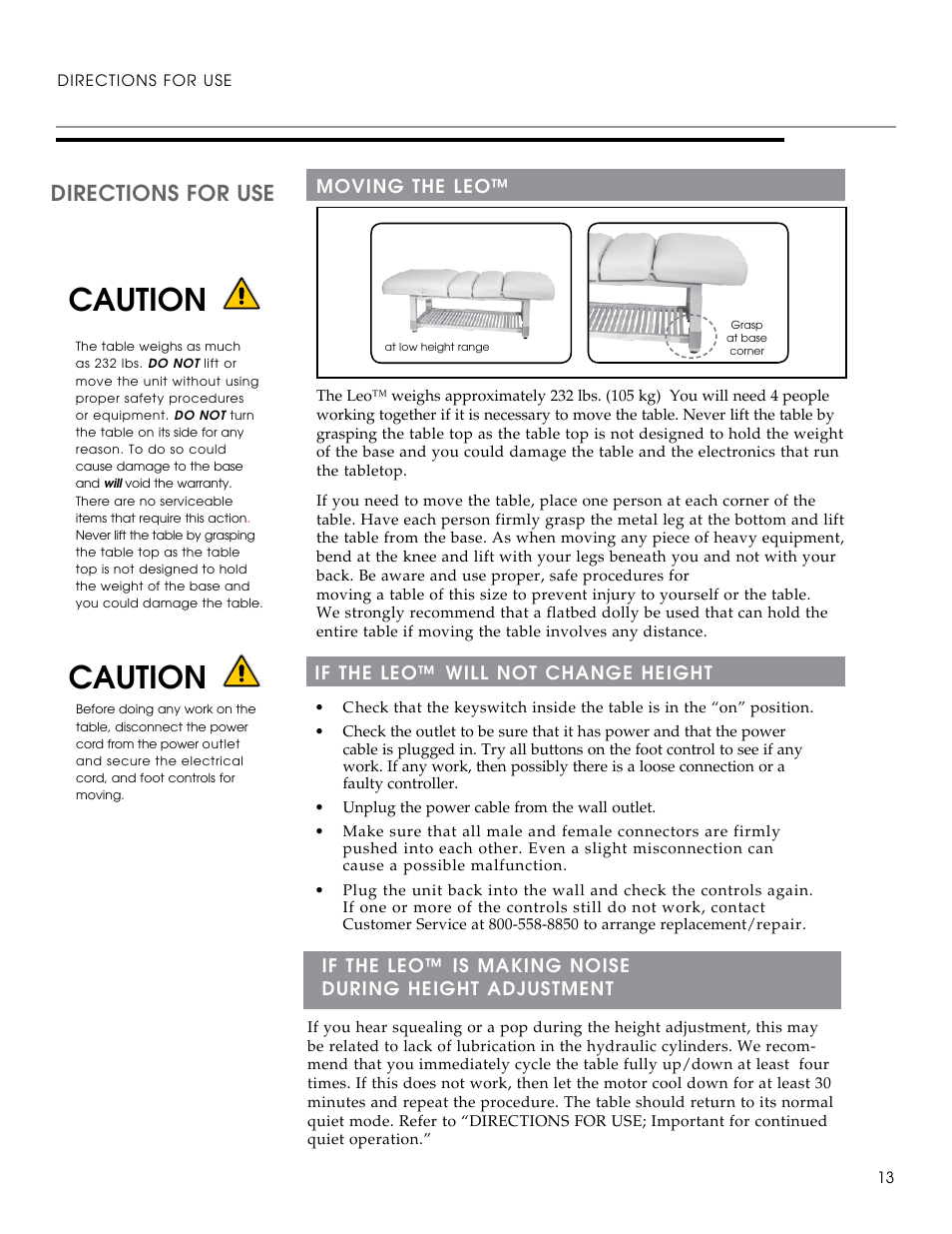 Caution, Directions for use | Oakworks Clodagh Leo User Manual | Page 15 / 20