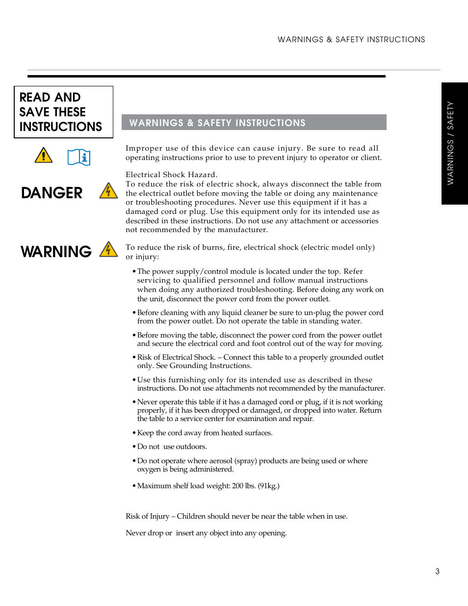 Danger warning, Read and save these instructions | Oakworks Clodagh Leo User Manual | Page 5 / 20