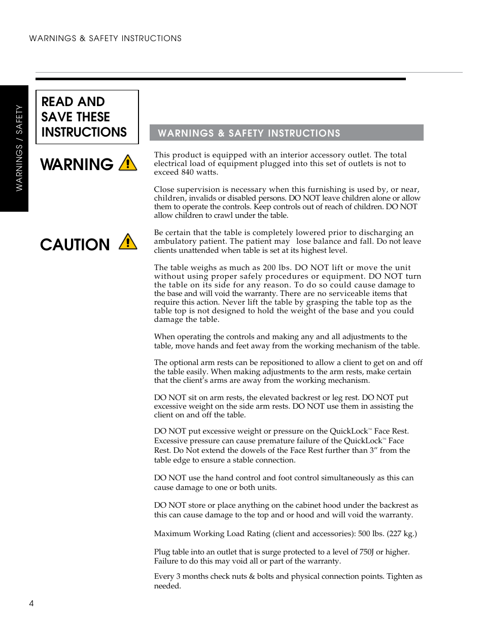 Warning caution, Read and save these instructions | Oakworks Clodagh Leo User Manual | Page 6 / 20