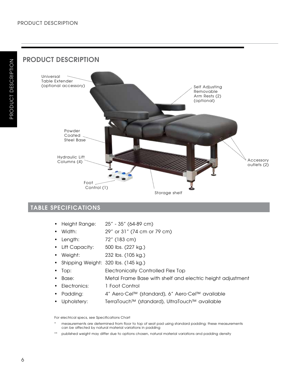 Product description, Table specifications | Oakworks Clodagh Leo User Manual | Page 8 / 20