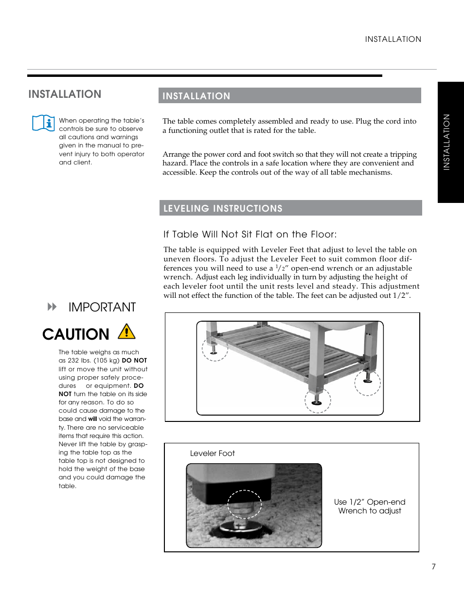 Caution, Important, Installation | Oakworks Clodagh Leo User Manual | Page 9 / 20