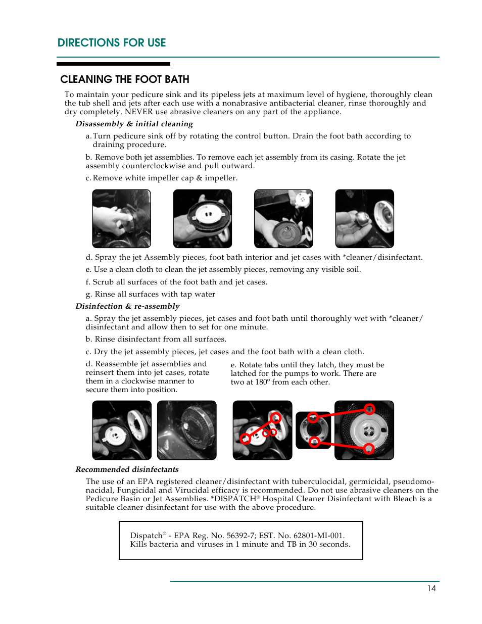 Directions for use, Cleaning the foot bath | Oakworks Clodagh Libra User Manual | Page 17 / 24