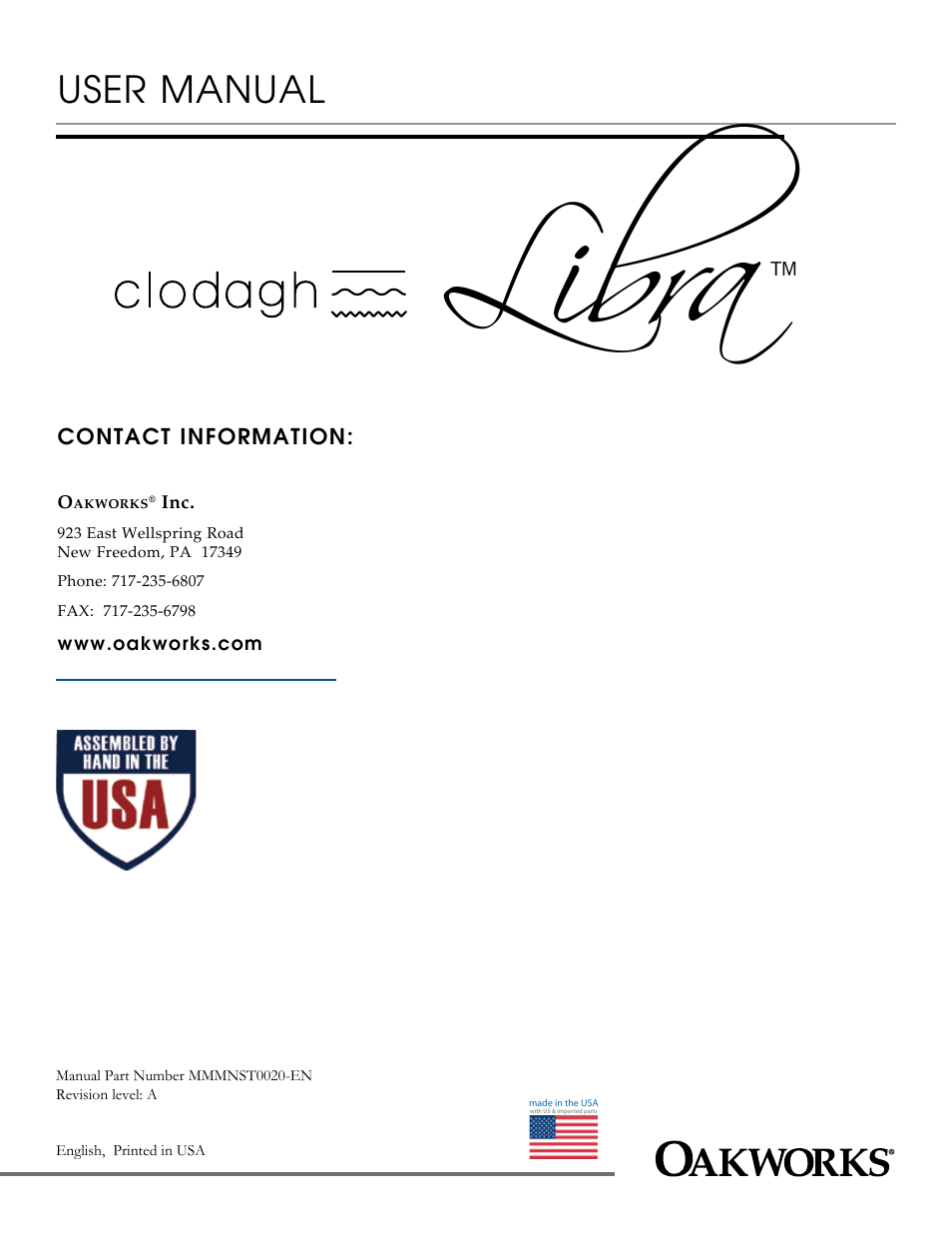 Libra, User manual | Oakworks Clodagh Libra User Manual | Page 24 / 24